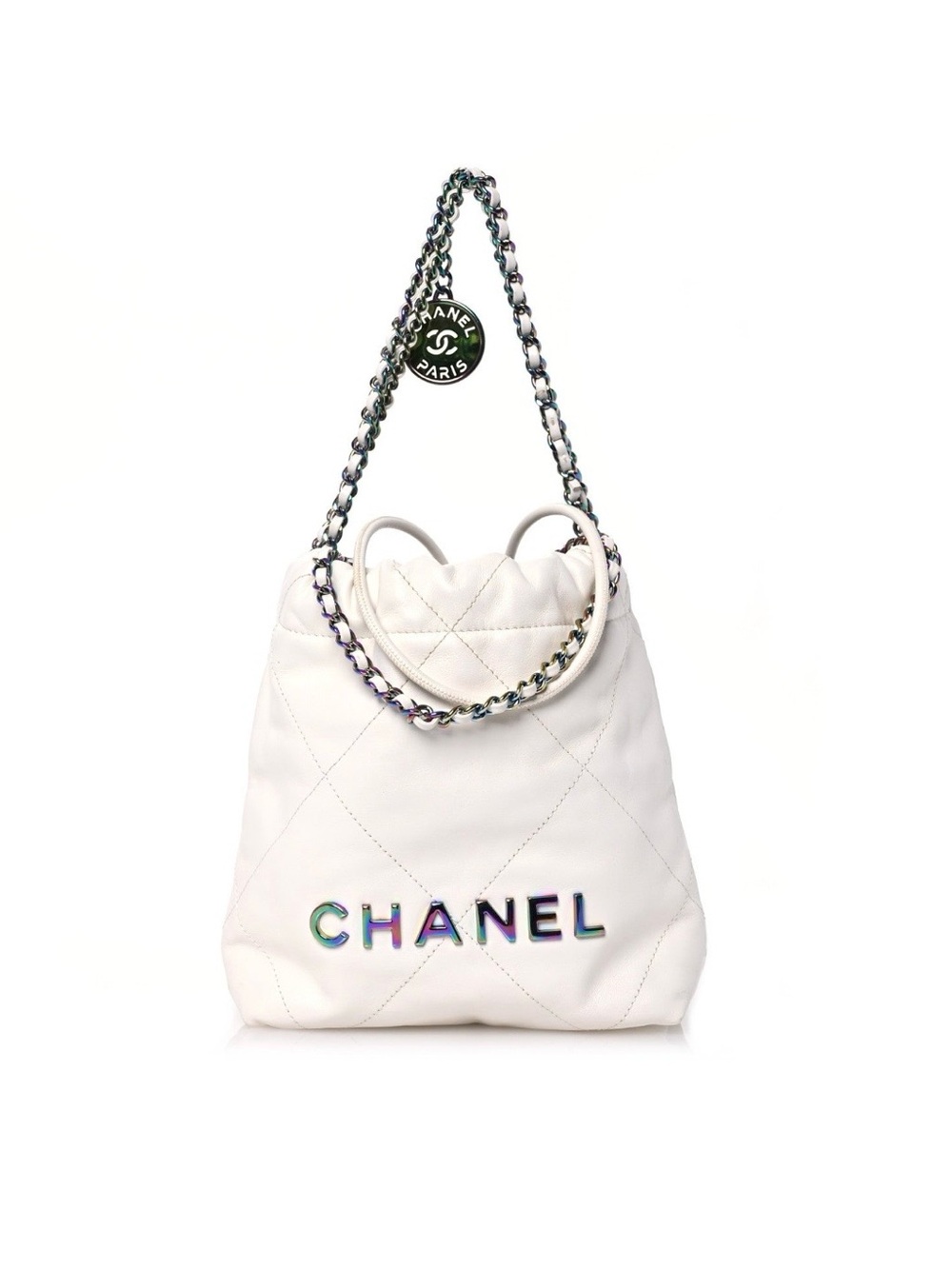 Chanel Mini 22 White Rainbow Shiny Calf Leather